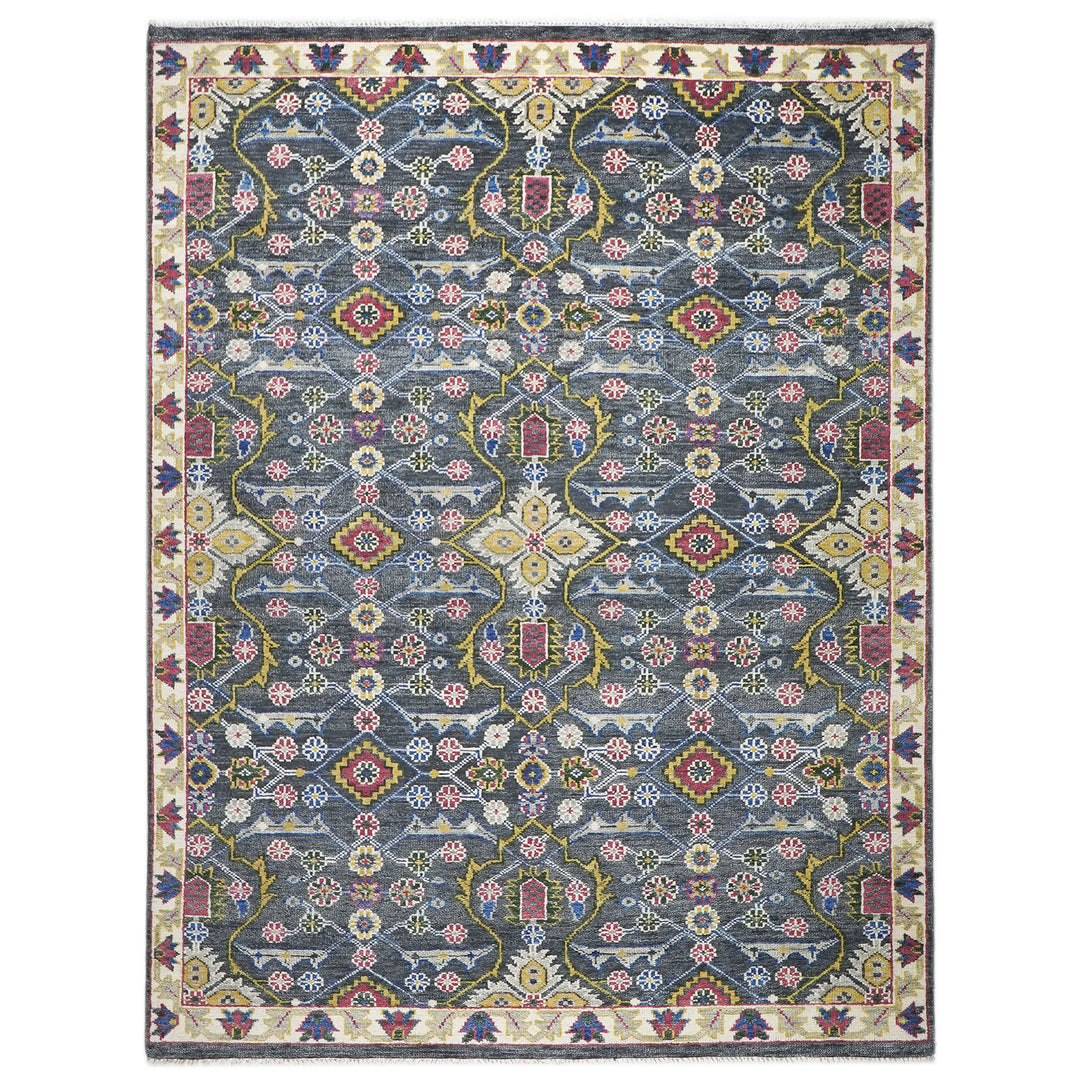 9x12 Blue, Lime, Beige Color Hand Knotted Oushak Wool Transitional Oriental Rug