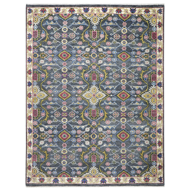 9x12 Blue, Lime, Beige Color Hand Knotted Oushak Wool Transitional Oriental Rug