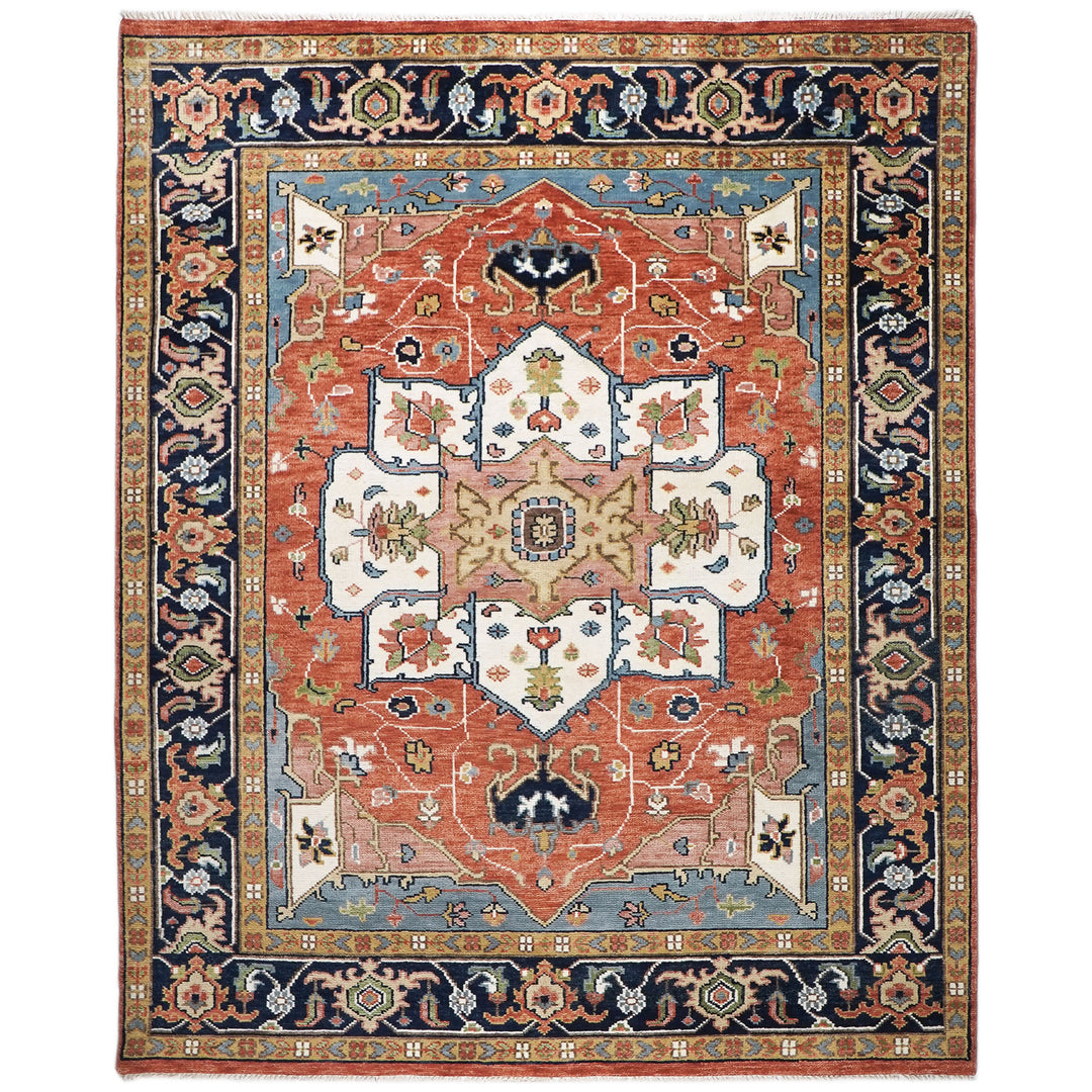 9x12 Burnt Orange, Ivory, Navy Color Hand Knotted Oushak Wool  Oriental Rug