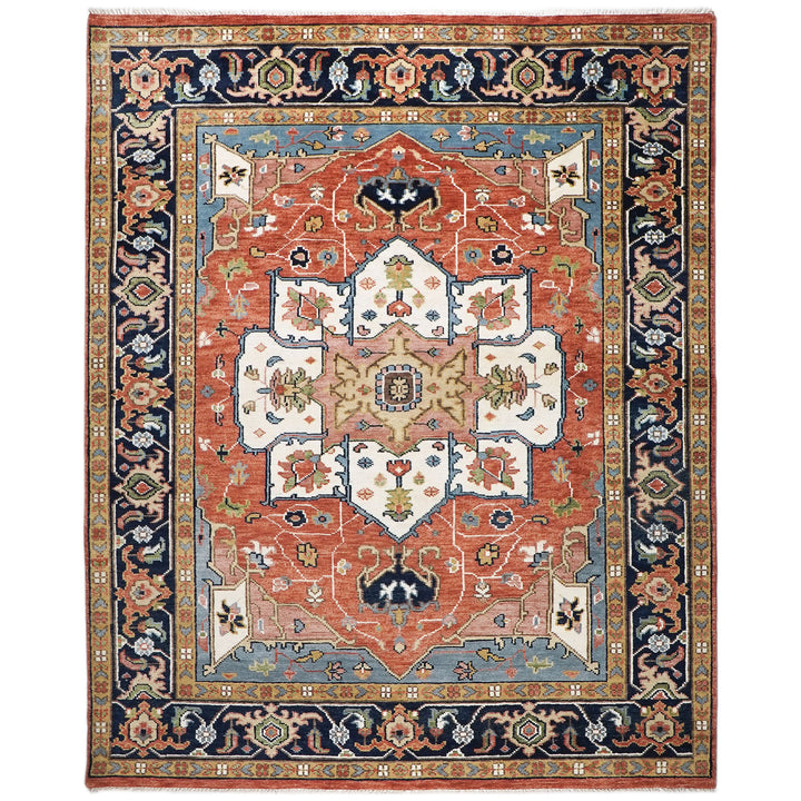 9x12 Burnt Orange, Ivory, Navy Color Hand Knotted Oushak Wool  Oriental Rug