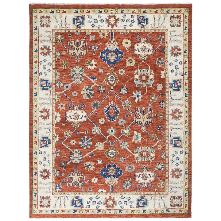 9x12 Burnt Orange, Ivory, Navy Color Hand Knotted Oushak Wool Transitional Oriental Rug