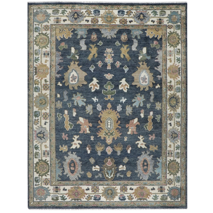 9x12 Blue, Ivory, Moss Color Hand Knotted Oushak Wool  Oriental Rug
