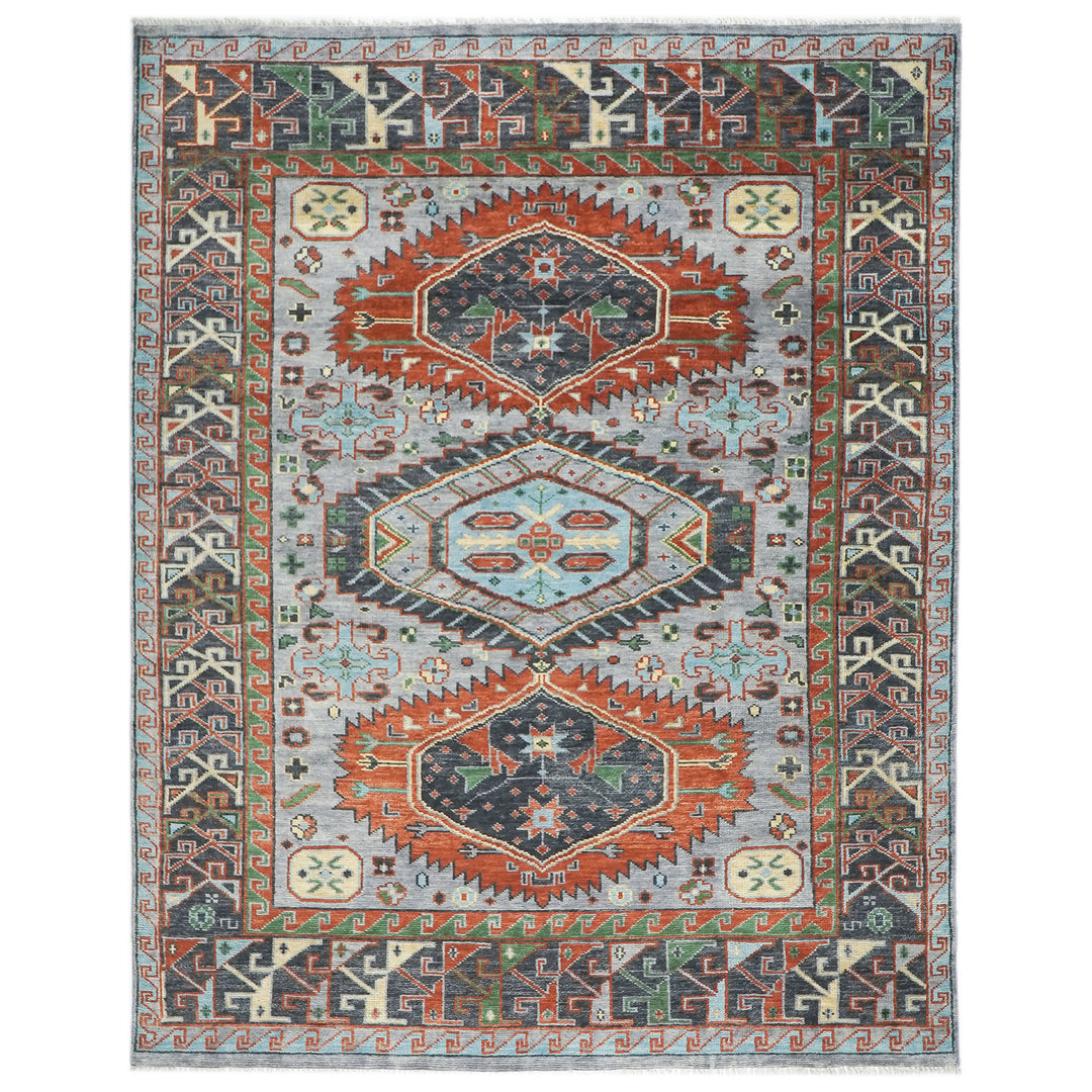 9x12 Slate, Blue, Burnt Orange Color Hand Knotted Oushak Wool Southwestern Oriental Rug