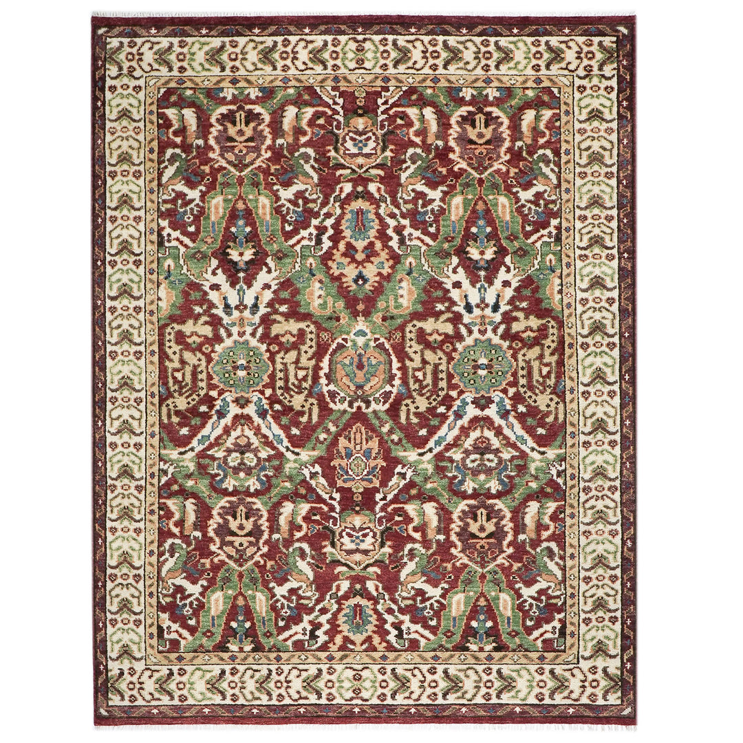 9x12 Rust, Lime, Ivory Color Hand Knotted Oushak Wool Arts and Crafts Oriental Rug