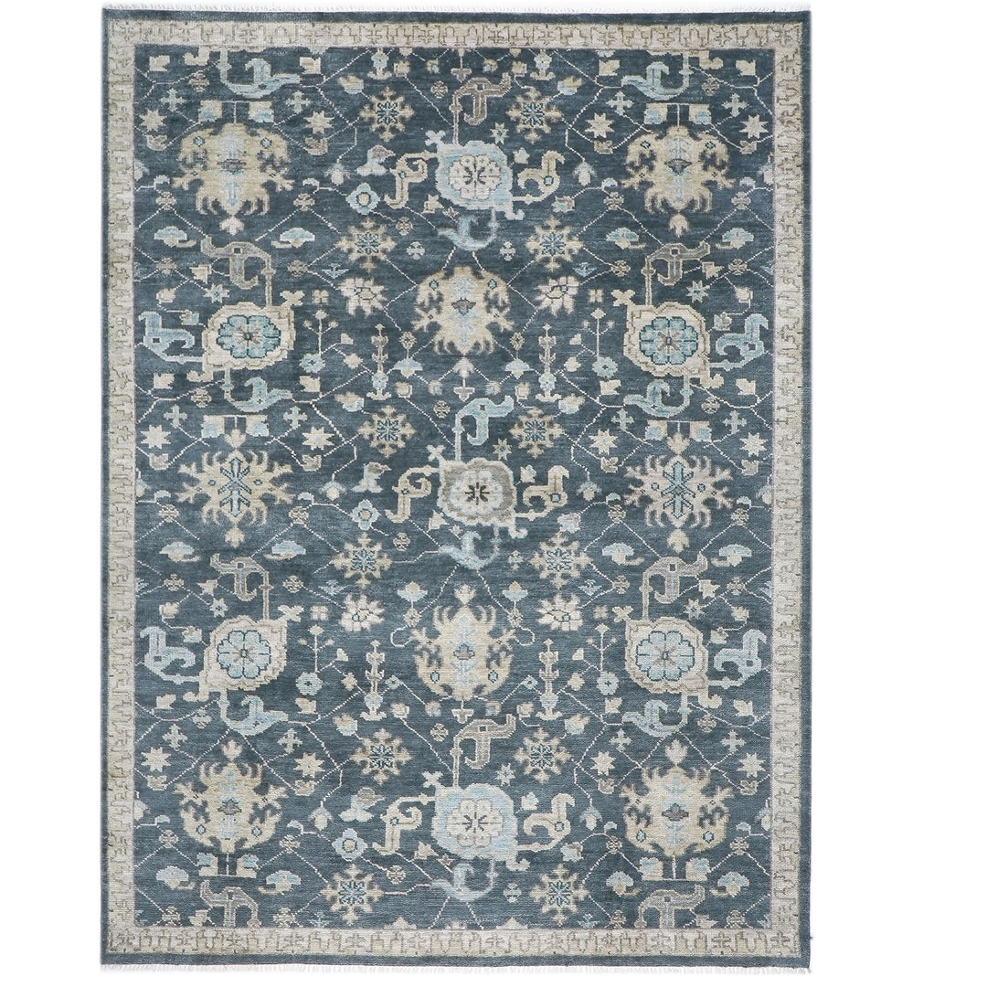 9x12 Blue, Beige, Aqua Color Hand Knotted Oushak Wool Transitional Oriental Rug