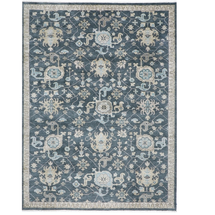 9x12 Blue, Beige, Aqua Color Hand Knotted Oushak Wool Transitional Oriental Rug