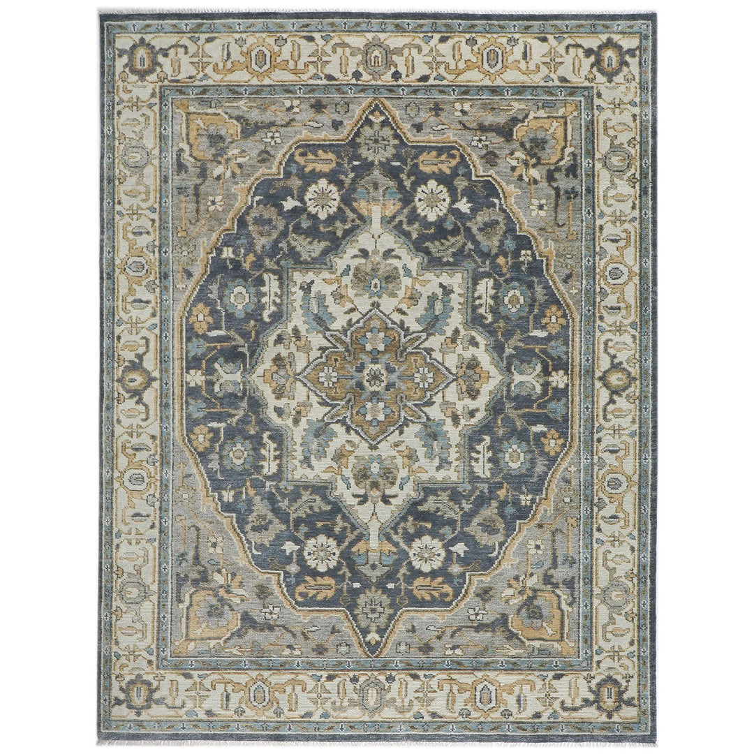 9x12 Blue, Gray, Beige Color Hand Knotted Oushak Wool  Oriental Rug