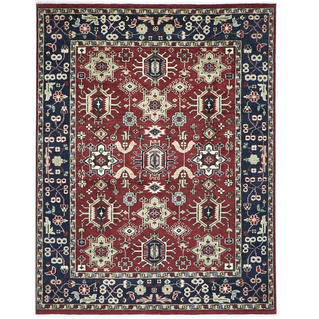 9x12 Rust, Navy, Beige Color Hand Knotted Oushak Wool Transitional Oriental Rug