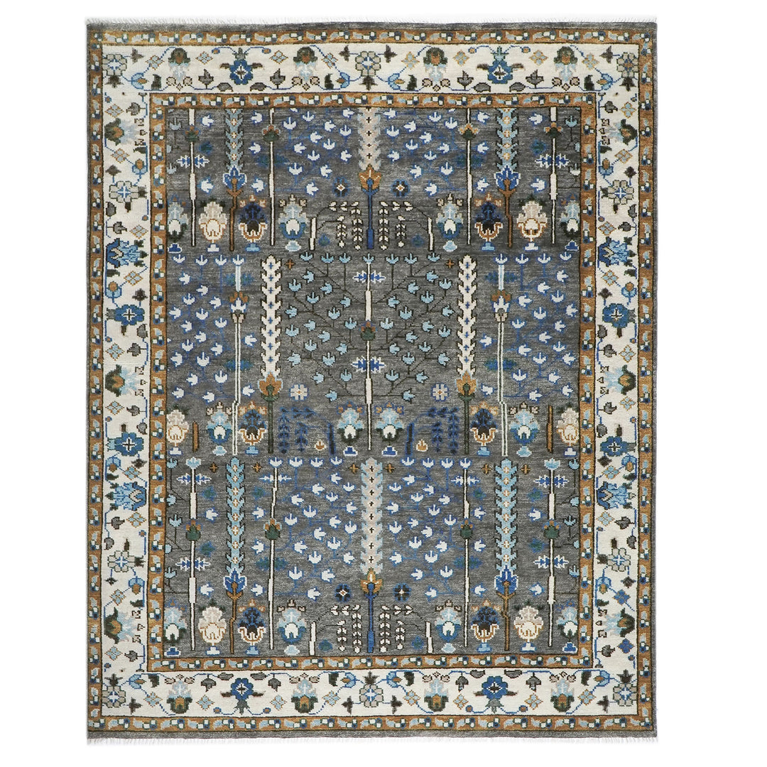 9x12 Gray, Blue, Ivory Color Hand Knotted Oushak Wool Transitional Oriental Rug