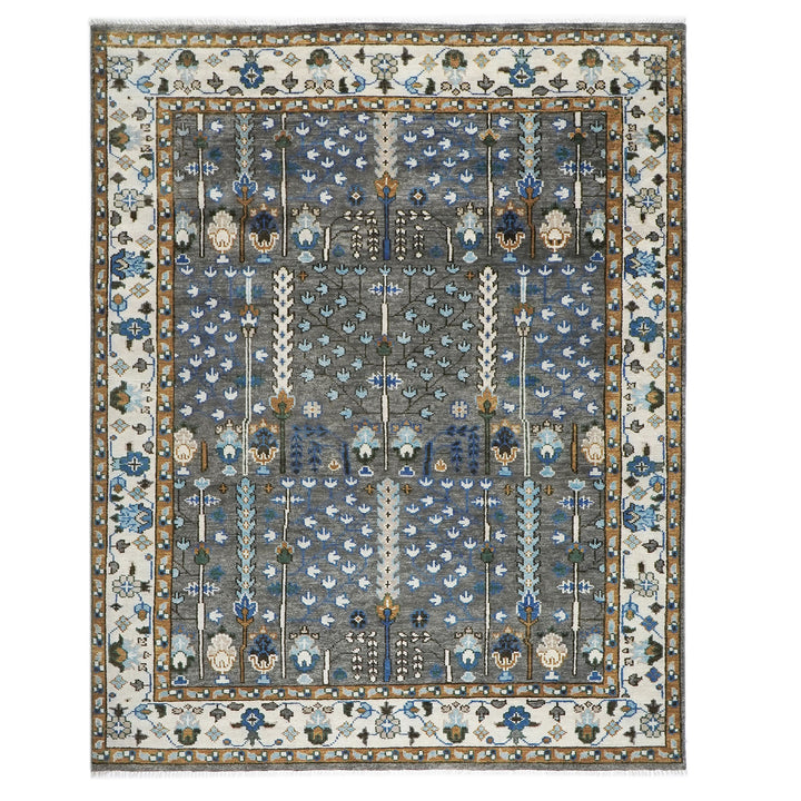9x12 Gray, Blue, Ivory Color Hand Knotted Oushak Wool Transitional Oriental Rug