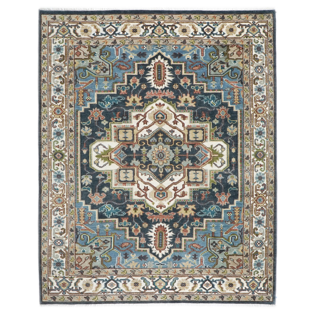 9x12 Blue, Ivory, Taupe Color Hand Knotted Oushak Wool  Oriental Rug
