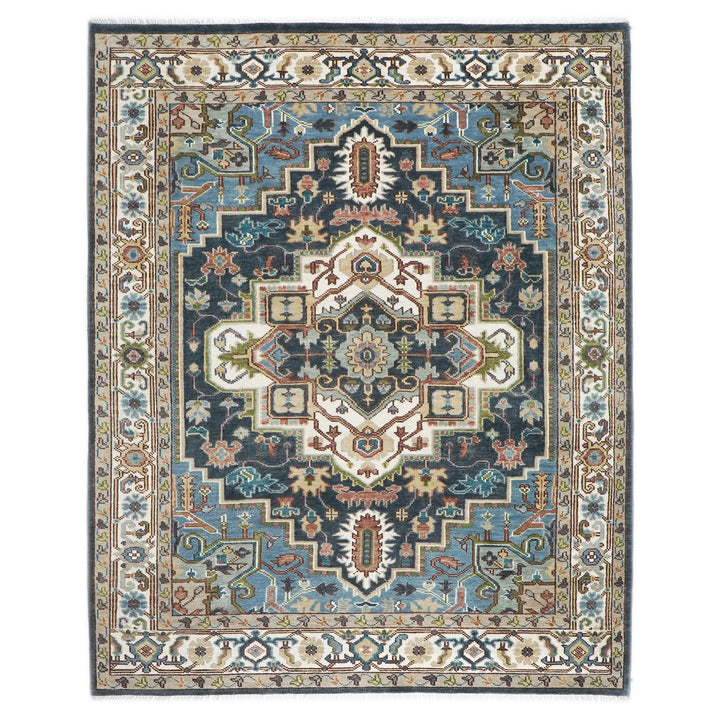 9x12 Blue, Ivory, Taupe Color Hand Knotted Oushak Wool  Oriental Rug