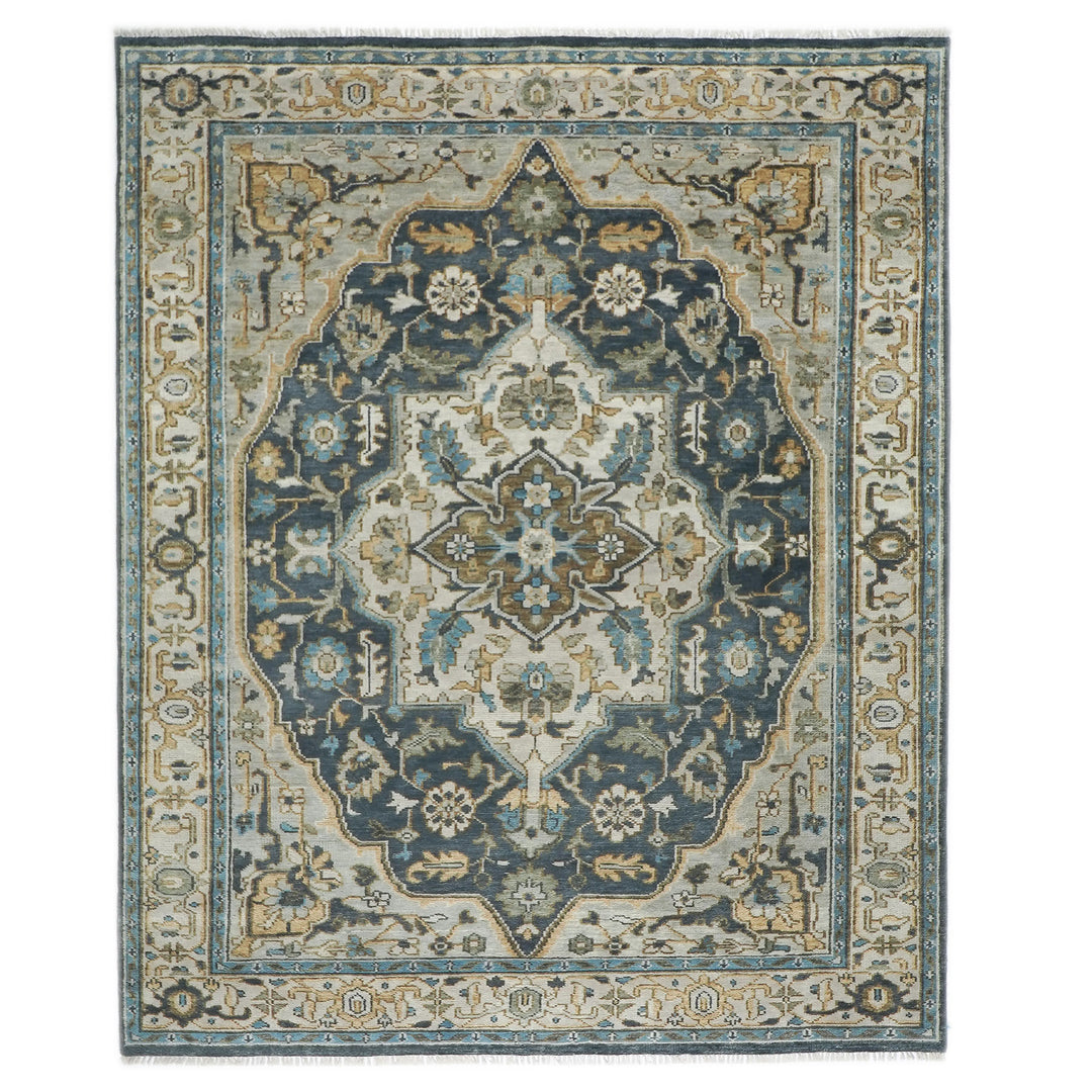 9x12 Blue, Gray, Beige Color Hand Knotted Oushak Wool  Oriental Rug