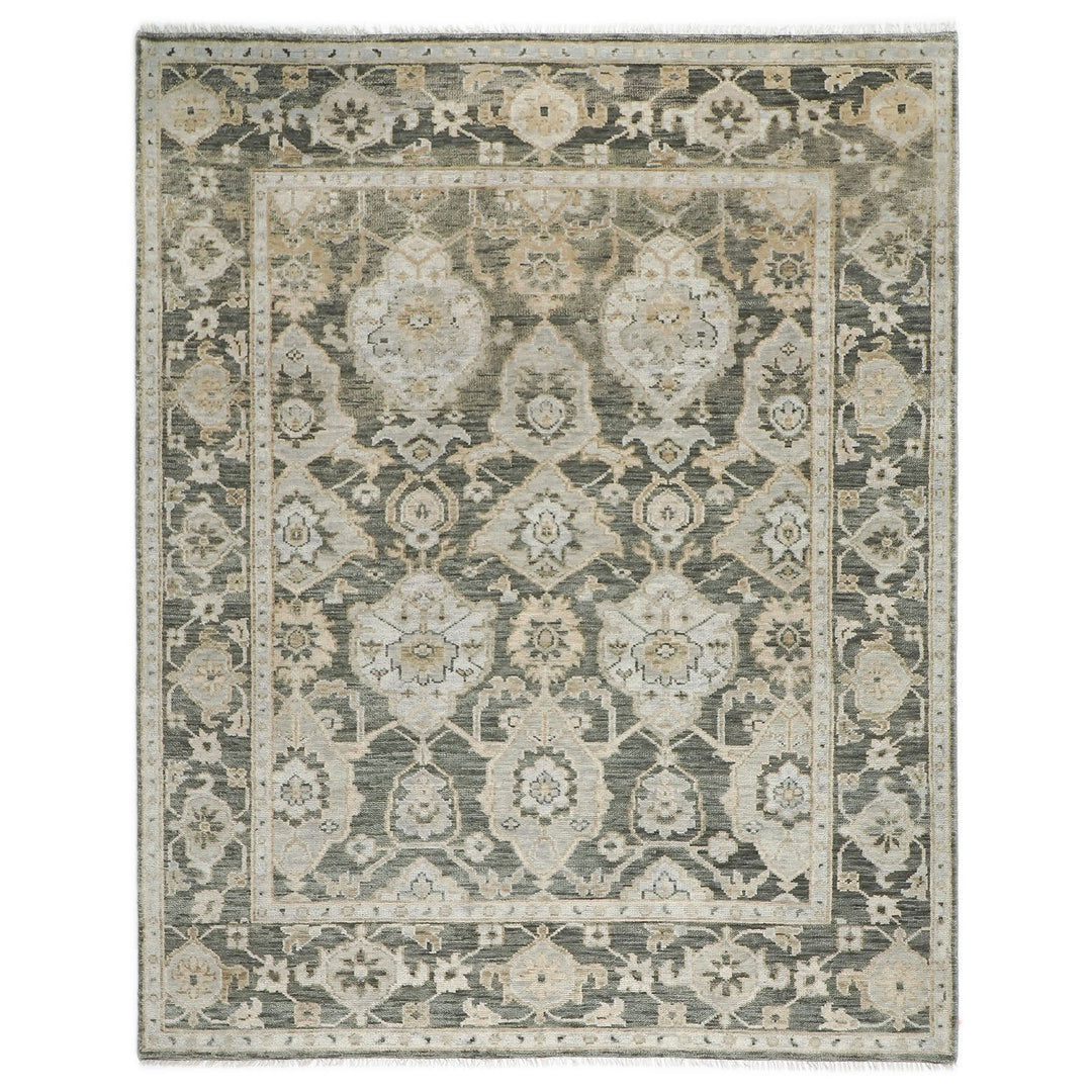 9x12 Gray, Ivory, Tan Color Hand Knotted Oushak Wool Transitional Oriental Rug