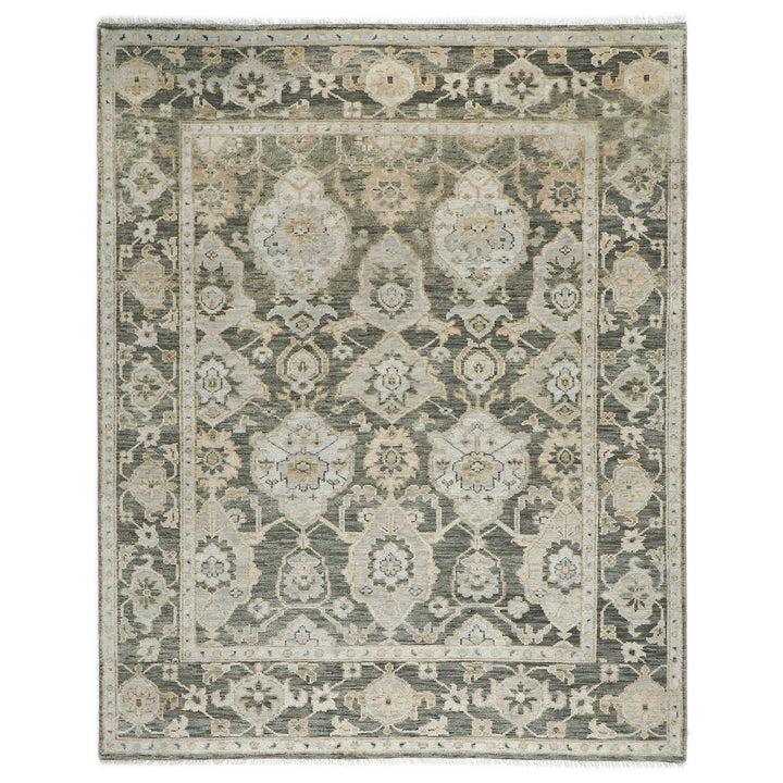 9x12 Gray, Ivory, Tan Color Hand Knotted Oushak Wool Transitional Oriental Rug