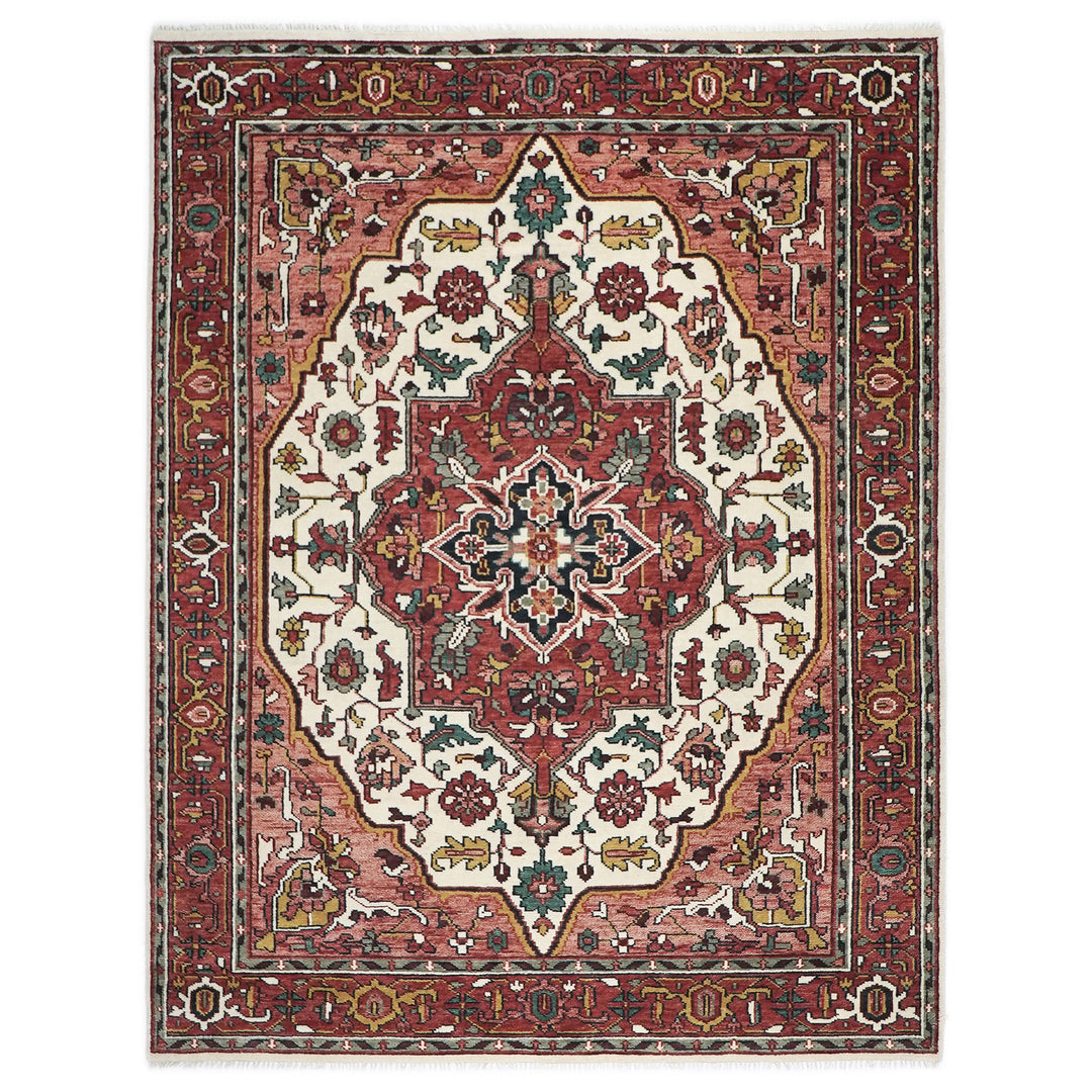 9x12 Ivory, Rose, Rust Color Hand Knotted Oushak Wool  Oriental Rug