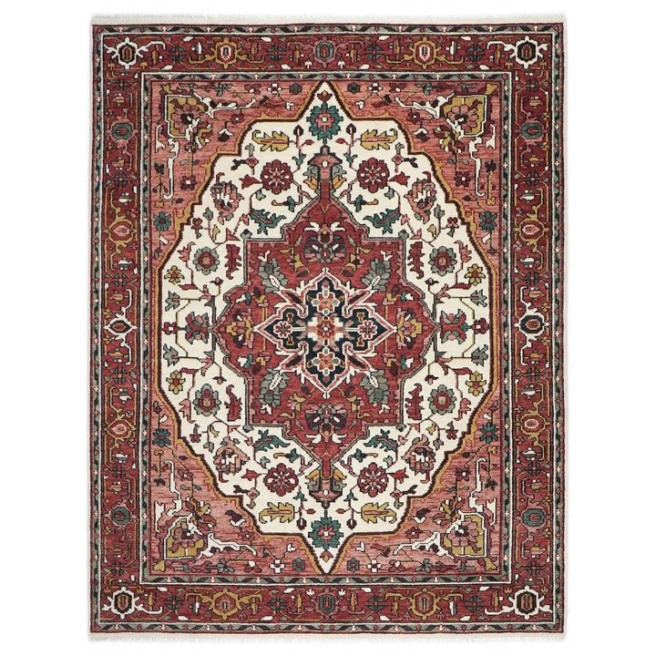 9x12 Ivory, Rose, Rust Color Hand Knotted Oushak Wool  Oriental Rug