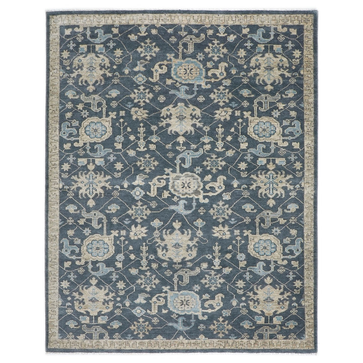 9x12 Blue, Beige, Gray Color Hand Knotted Oushak Wool Transitional Oriental Rug
