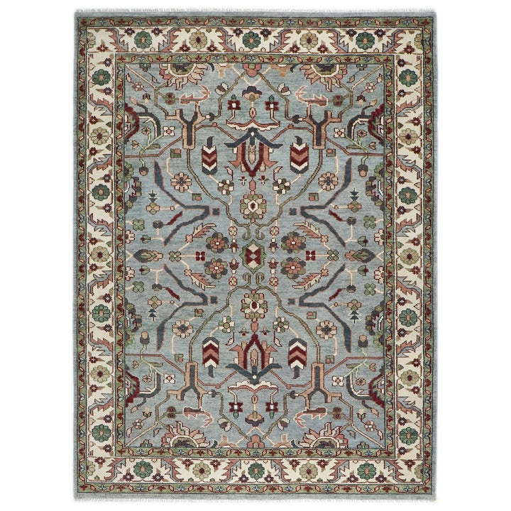 9x12 Blue, Ivory, Sage Color Hand Knotted Oushak Wool Transitional Oriental Rug
