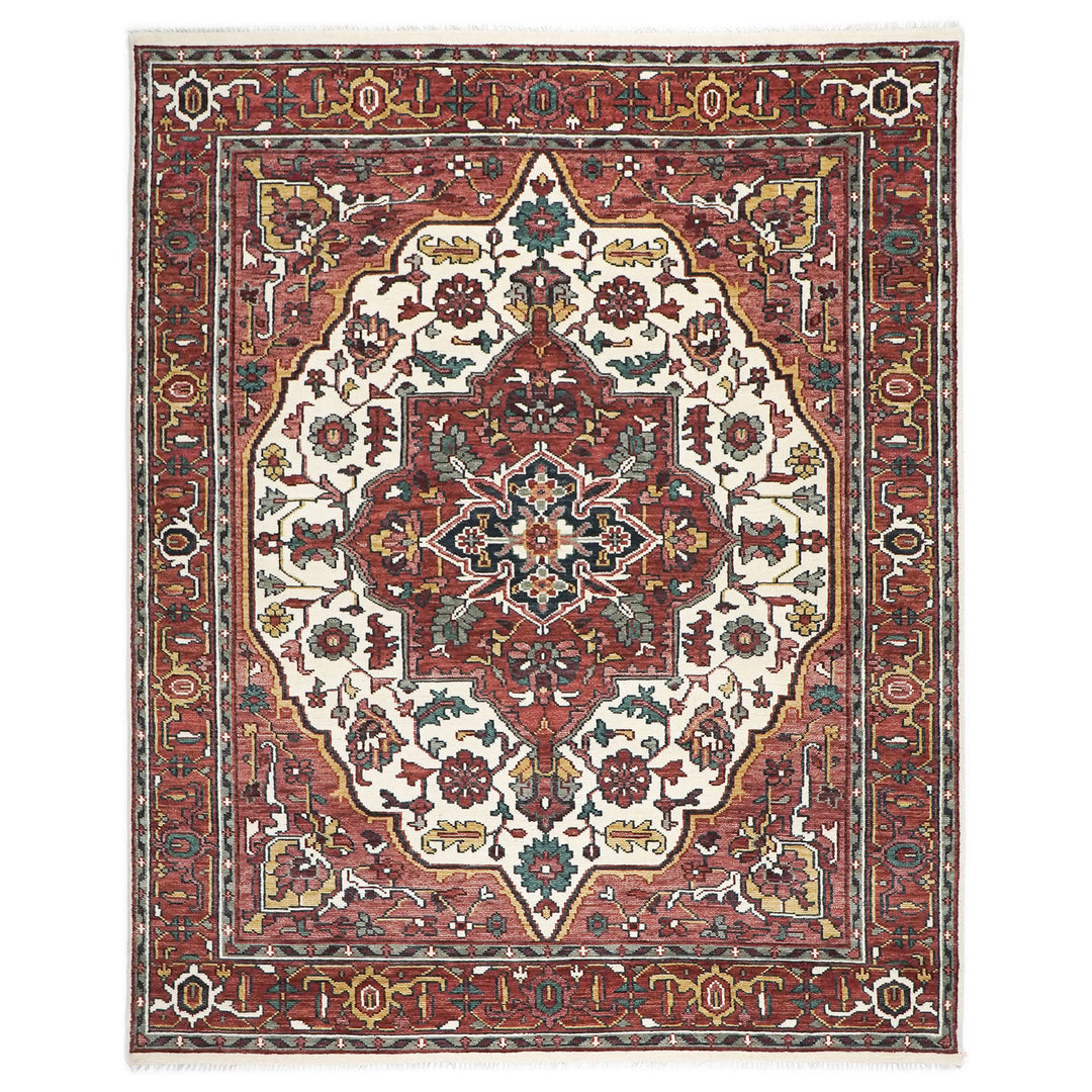 9x12 Ivory, Rust, Rose Color Hand Knotted Oushak Wool  Oriental Rug