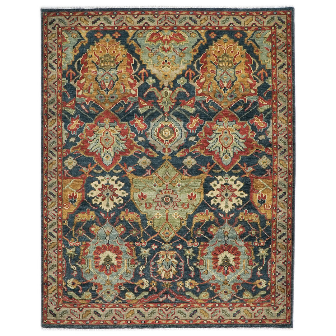 9x12 Blue, Sage, Gold Color Hand Knotted Oushak Wool Arts and Crafts Oriental Rug