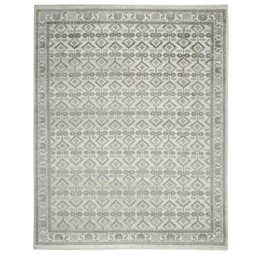 9x12 Gray, Beige, Multi Color Hand Knotted Oushak Wool Transitional Oriental Rug