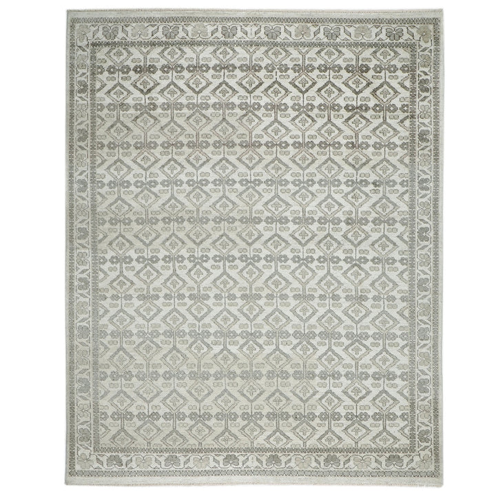 9x12 Gray, Beige, Multi Color Hand Knotted Oushak Wool Transitional Oriental Rug