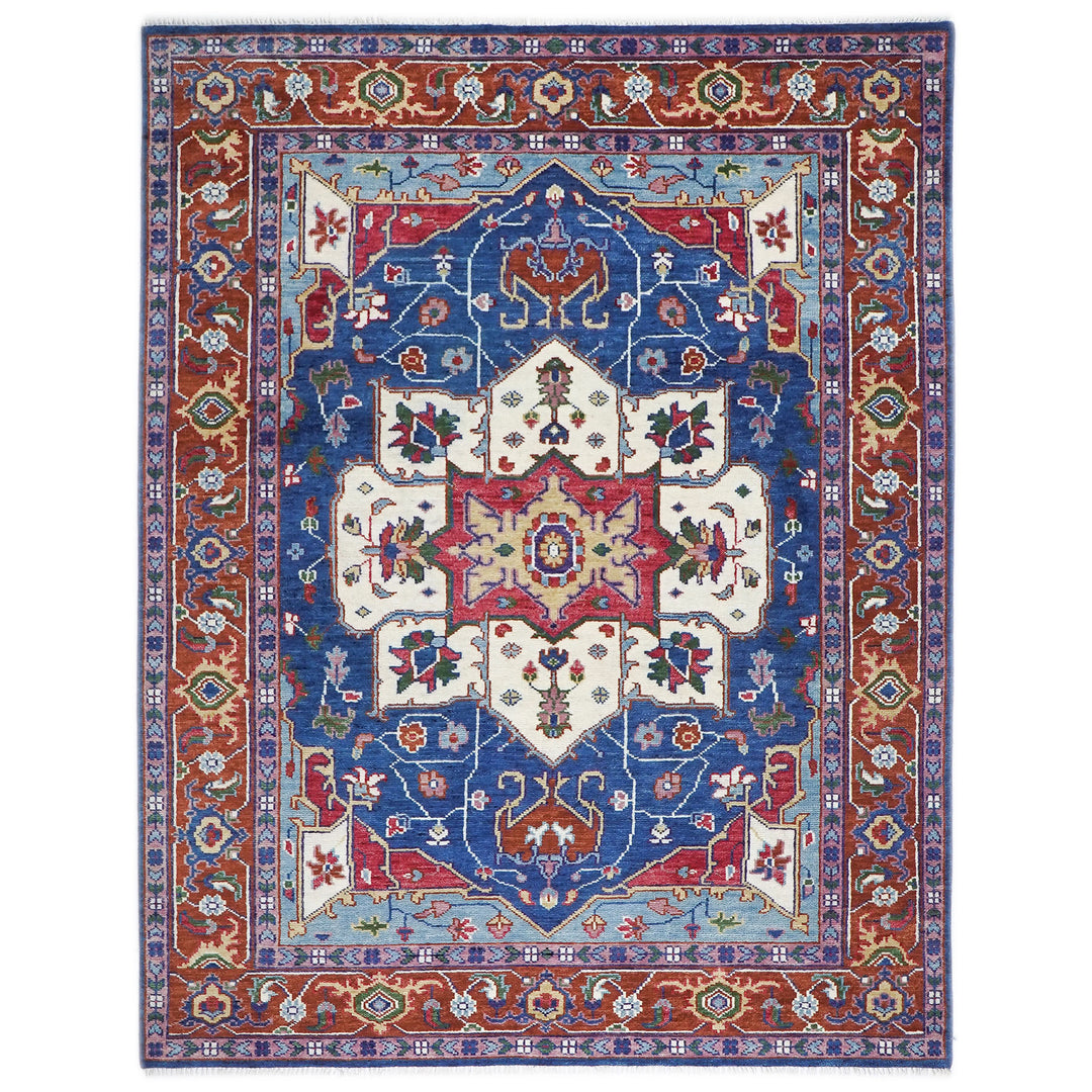 9x12 Navy, Burnt Orange, Ivory Color Hand Knotted Oushak Wool  Oriental Rug