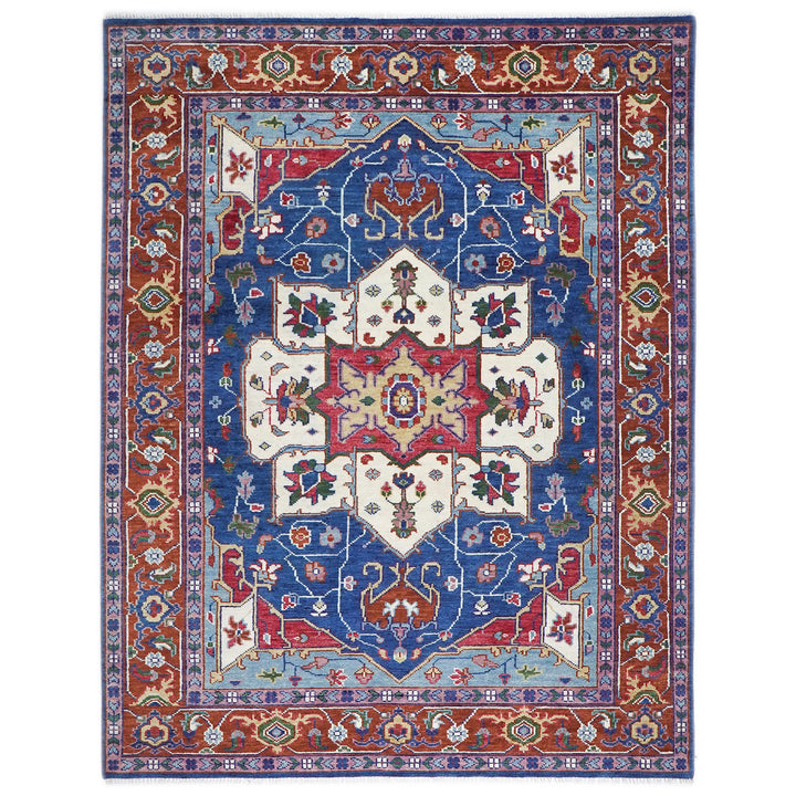 9x12 Navy, Burnt Orange, Ivory Color Hand Knotted Oushak Wool  Oriental Rug