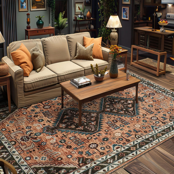 9x12 Peach, Green, Brown Color Hand Knotted Oushak Wool Southwestern Oriental Rug