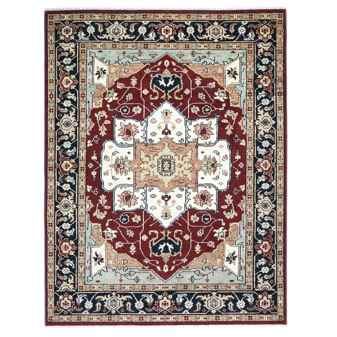 9x12 Rust, Ivory, Blue Color Hand Knotted Oushak Wool  Oriental Rug