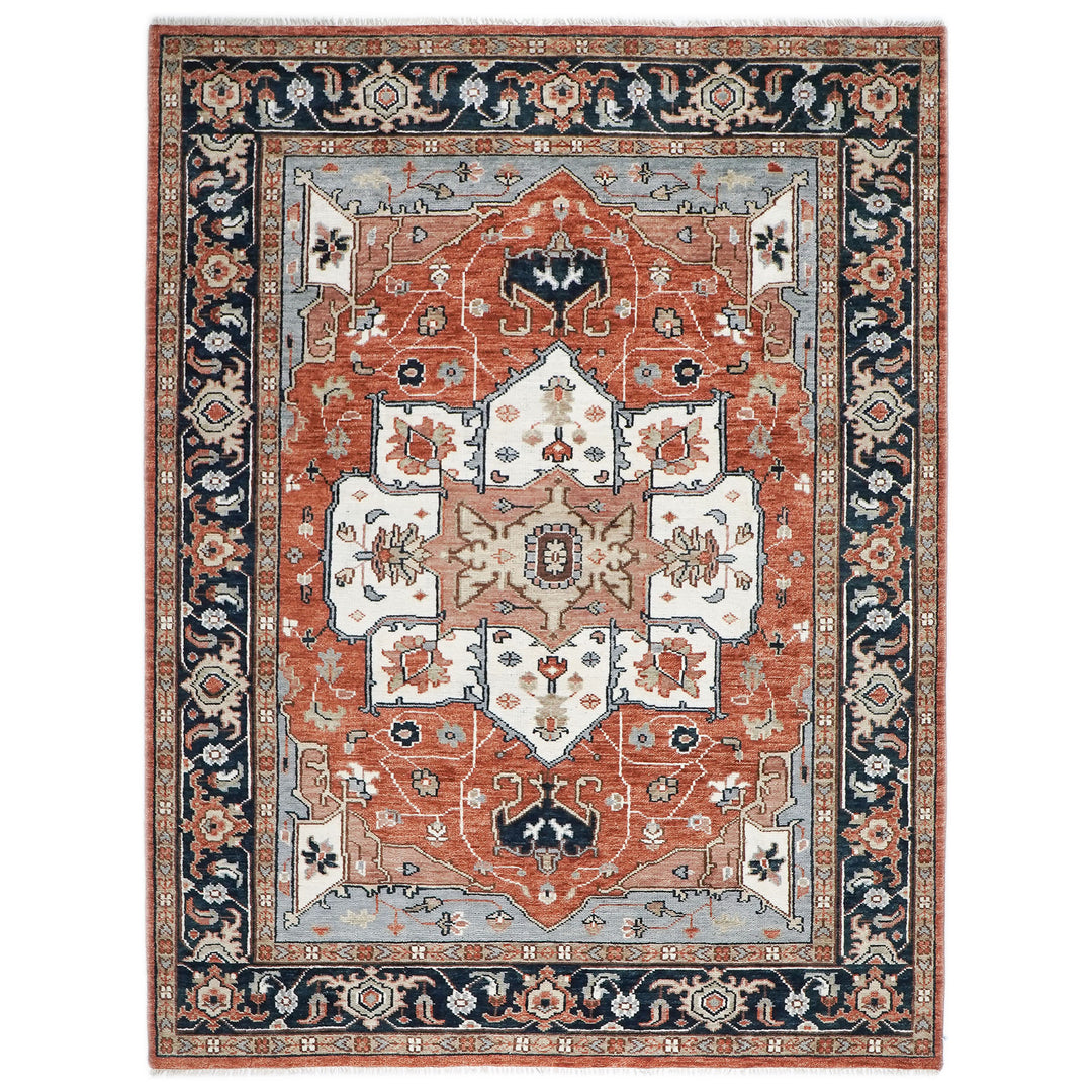 9x12 Burnt Orange, Blue, Ivory Color Hand Knotted Oushak Wool  Oriental Rug
