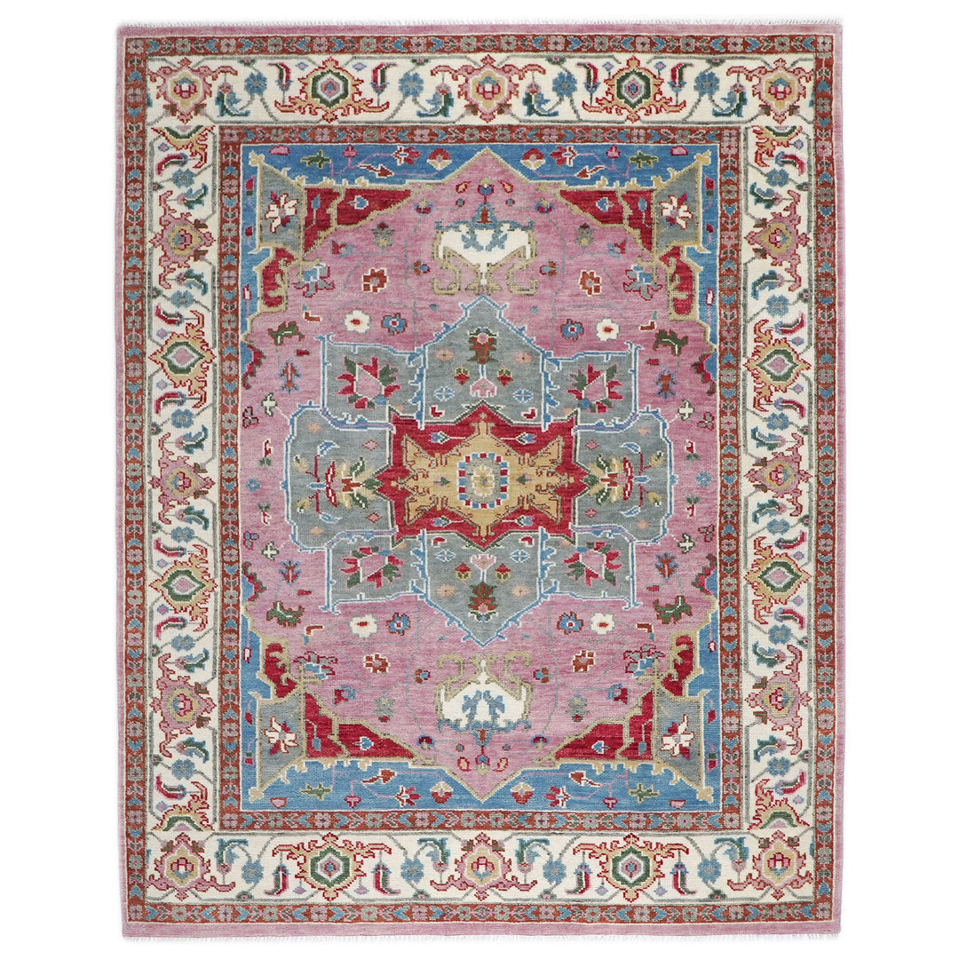 9x12 Pink, Celadon, Blue Color Hand Knotted Oushak Wool  Oriental Rug