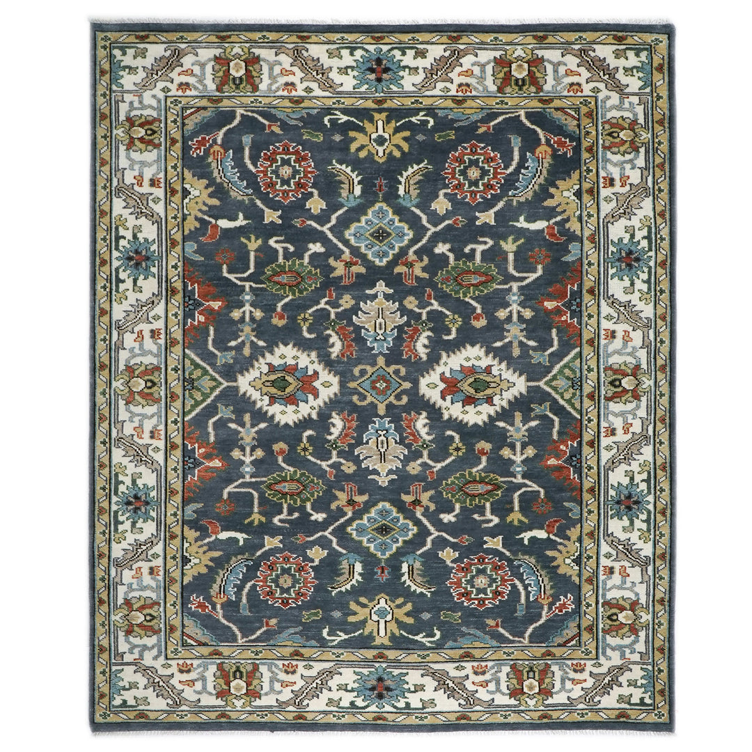 9x12 Blue, Ivory, Green Color Hand Knotted Oushak Wool  Oriental Rug