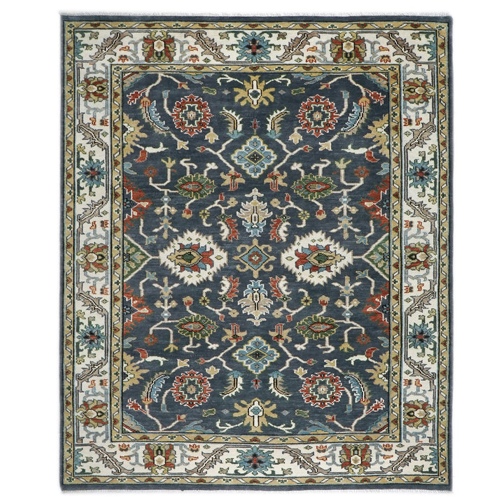 9x12 Blue, Ivory, Green Color Hand Knotted Oushak Wool  Oriental Rug