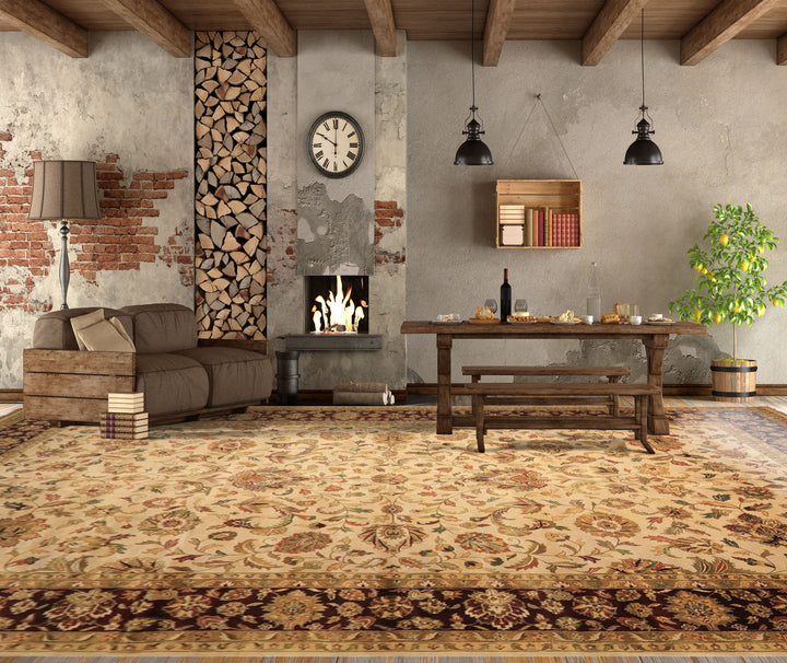 12x18 Beige, Maroon, Sage Color Hand Knotted Agra Wool Traditional Oriental Rug