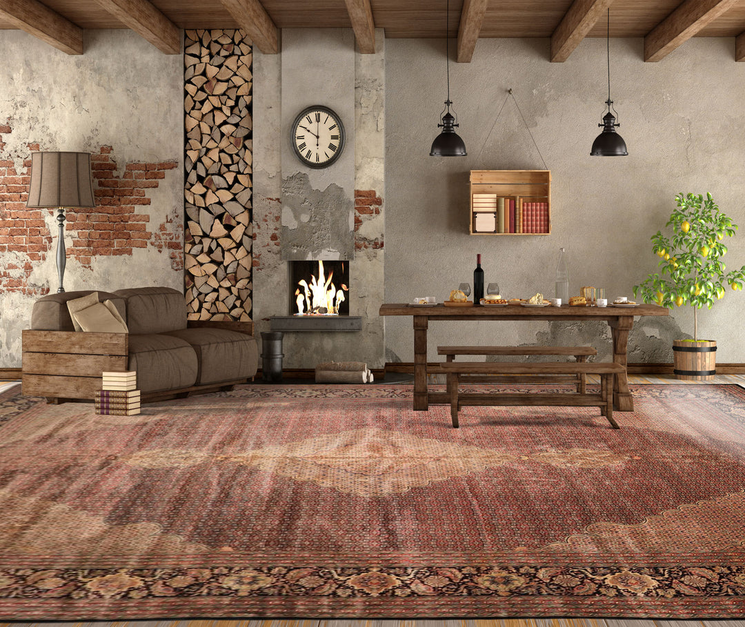 12x18 Black, Rust, Rose Color Hand Knotted Sino Persian Wool &amp; Silk Traditional Oriental Rug