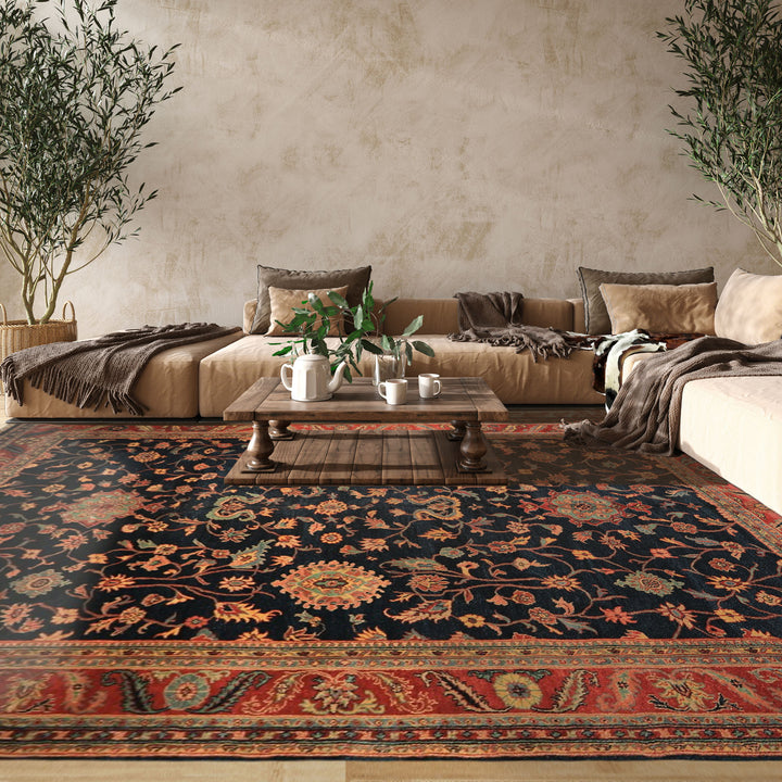 12x18 Navy, Rose, Turquoise Color Hand Knotted Indo Oushak Wool Traditional Oriental Rug