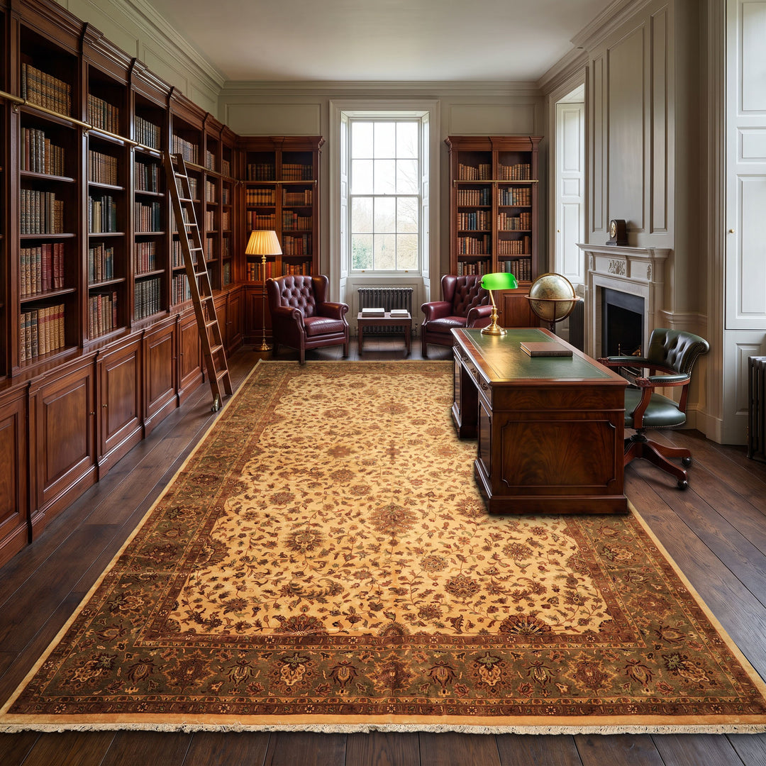 12x18 Ivory, Sage, Rust Color Hand Knotted Agra New Zealand Wool Traditional Oriental Rug