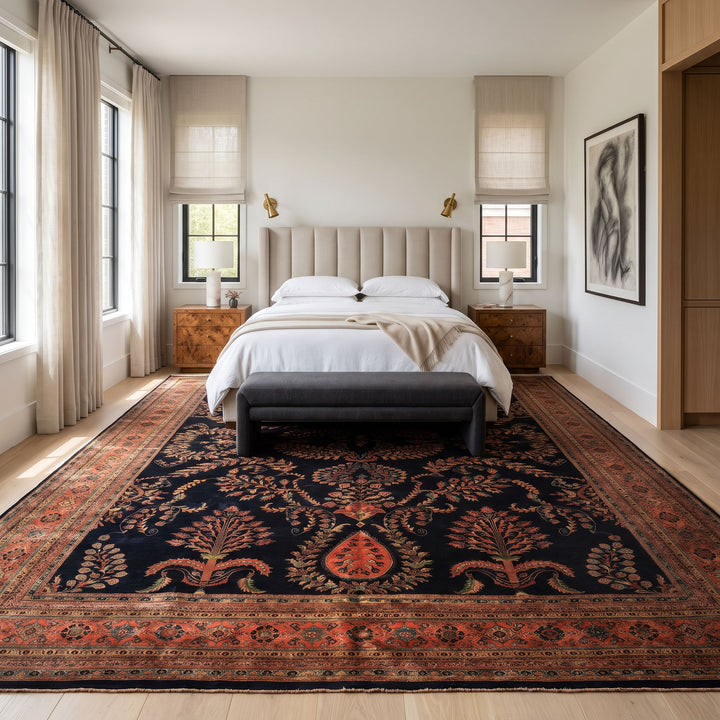 Palace Royal Blue, Rose, Aqua Color Hand Knotted Sarouk New Zealand Wool Traditional Oriental Rug