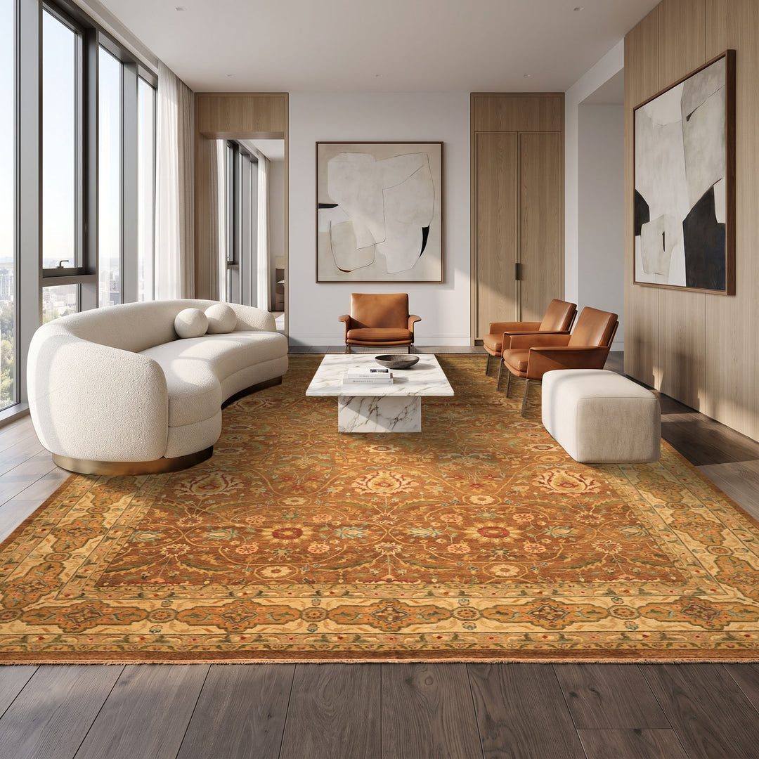 12x18 Caramel, Gold, Beige Color Hand Knotted Oushak Wool Traditional Oriental Rug