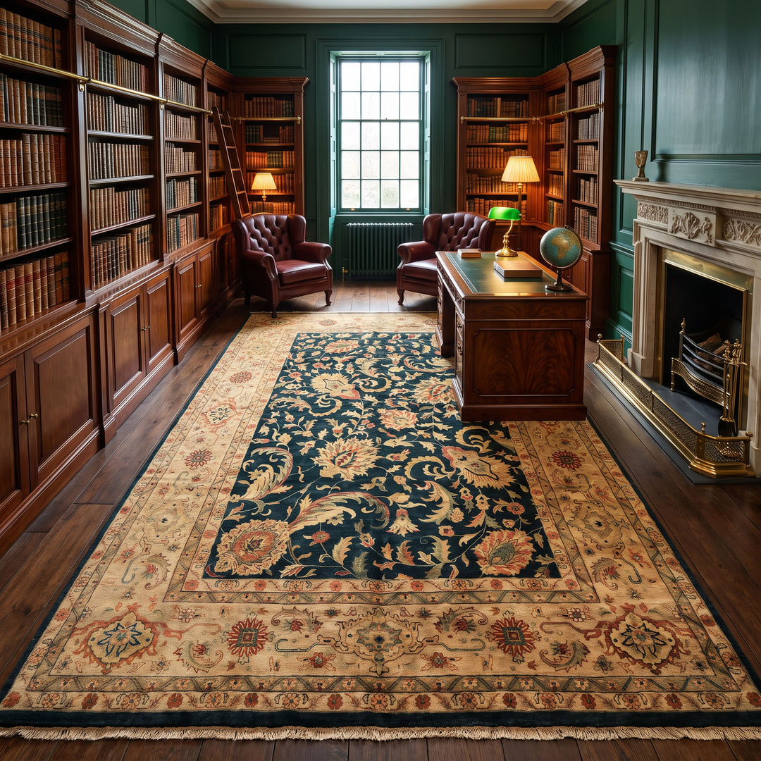 10x14 Charcoal with green undertone, Beige, Green Color Hand Knotted Oushak Wool Traditional Oriental Rug