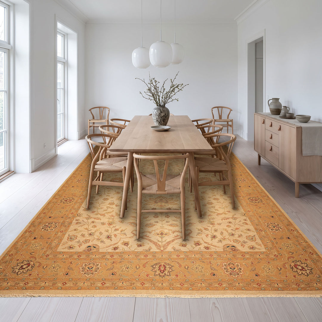 12x18 Beige, Tan, Gold Color Hand Knotted Soumak Wool Transitional Oriental Rug