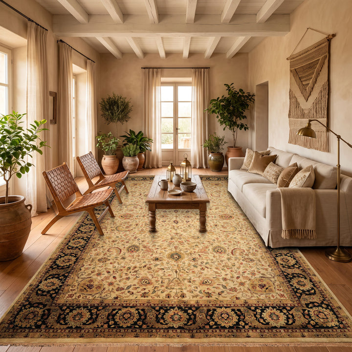 12x18 Beige, Black, Rust Color Hand Knotted Agra New Zealand Wool Traditional Oriental Rug