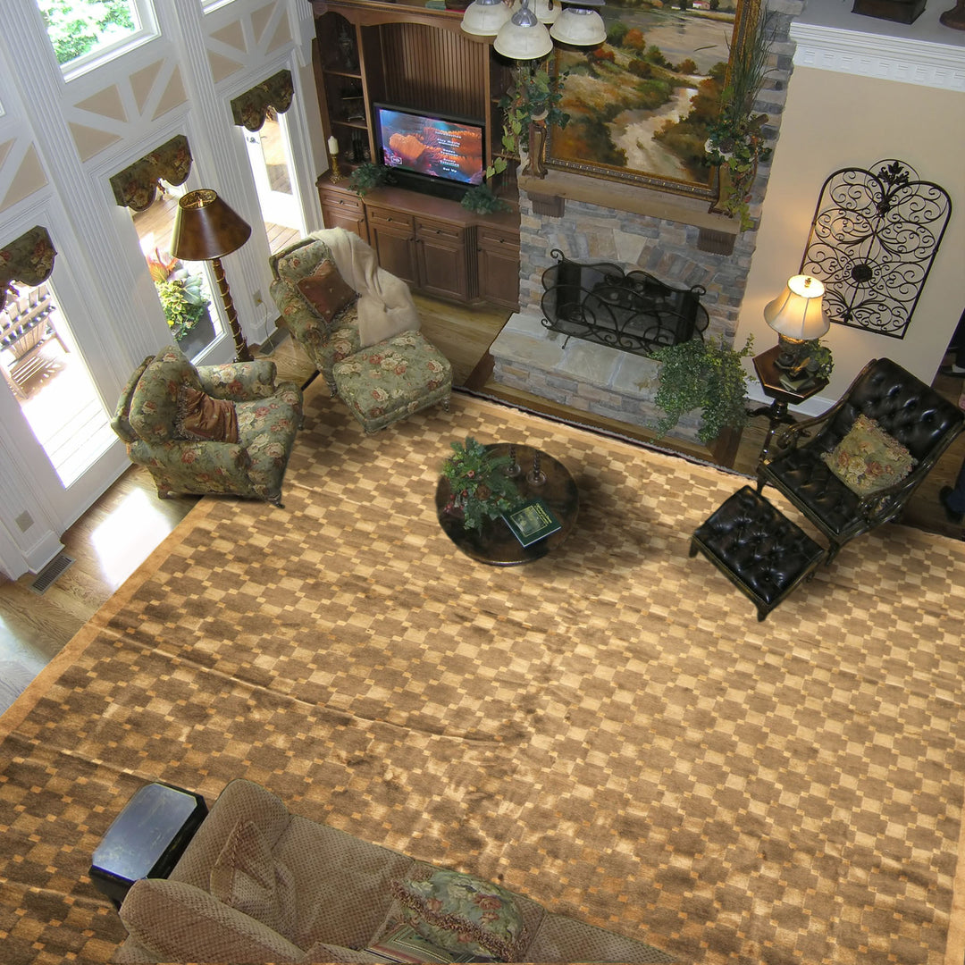 10x14 Tan, Olive, Green Color Hand Knotted Tibetan New Zealand Wool Transitional Oriental Rug