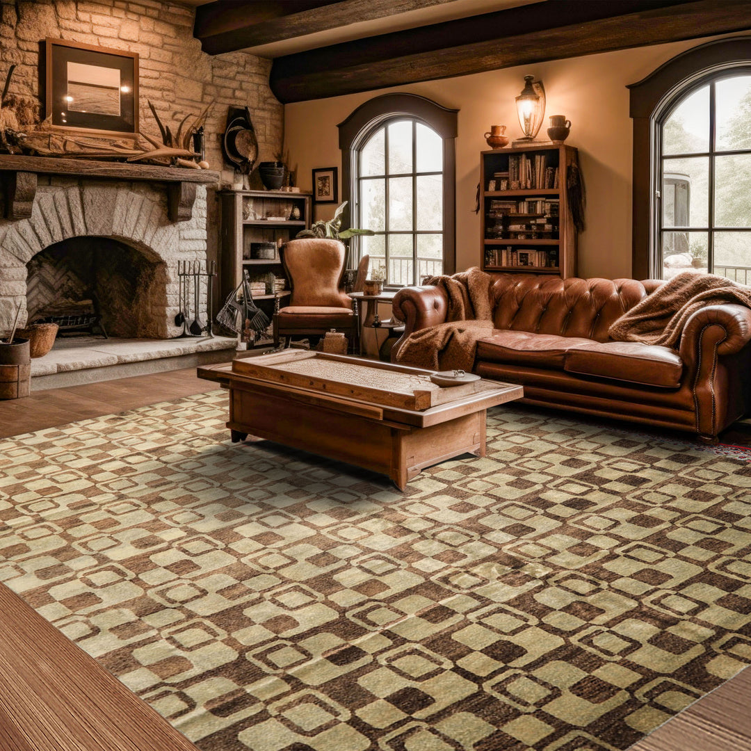 10x14 Seafoam, Brown, Color Hand Knotted Tibetan New Zealand Wool Transitional Oriental Rug