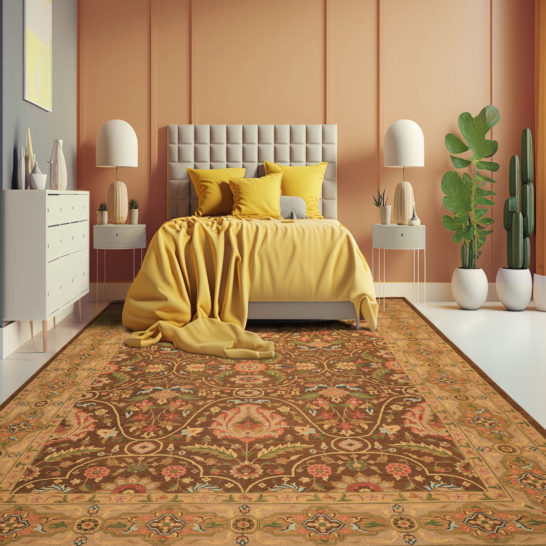 9x12 Brown, Taupe, Green Color Hand Knotted Soumak Wool Transitional Oriental Rug