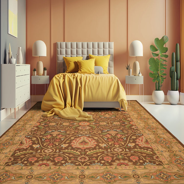 9x12 Brown, Taupe, Green Color Hand Knotted Soumak Wool Transitional Oriental Rug