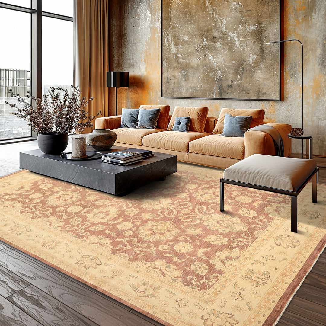 9x12 Taupe, Ivory, Tan Color Hand Knotted Chobi Peshawar Wool Transitional Oriental Rug