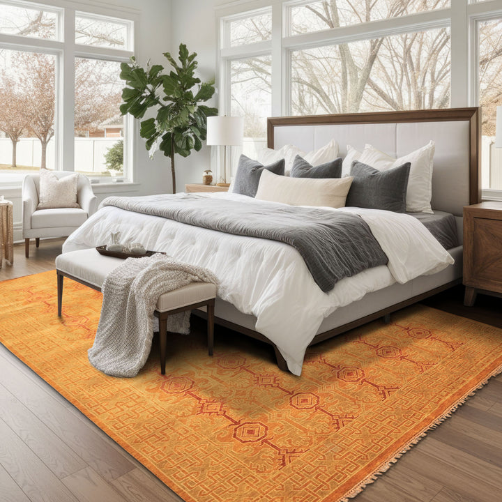 6x9 Caramel, Rust, Mint Color Hand Knotted Agra Wool Transitional Oriental Rug